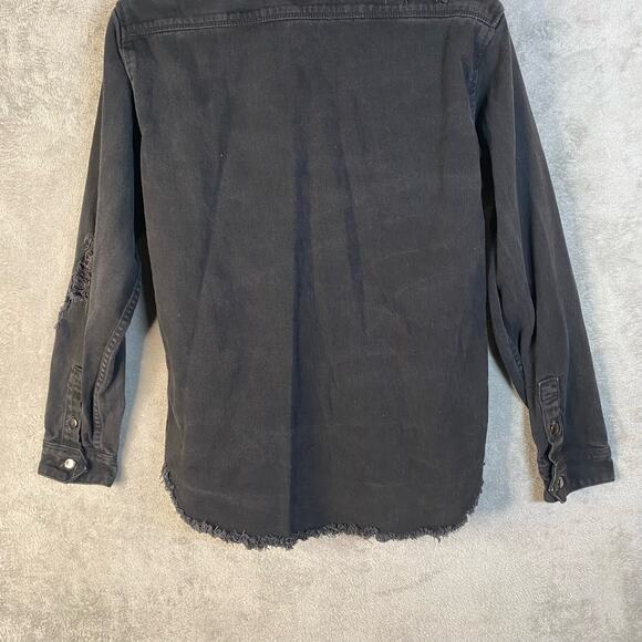 Distressed Denim Shirt Jacket Mens Small Button Up Grunge Streetwear Indie - Picture 6 of 13